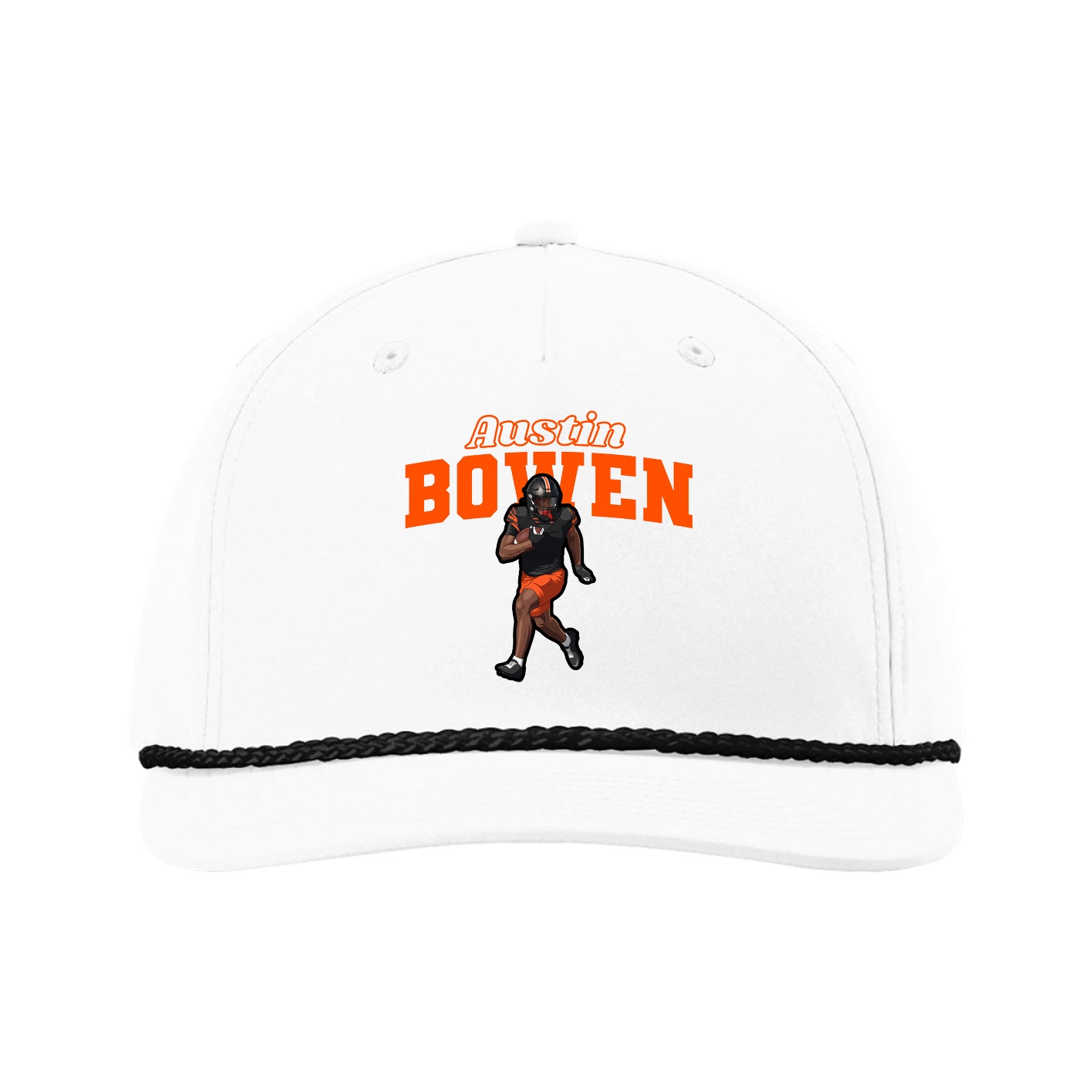 Five-Panel Classic Rope Cap — Name Arch in White