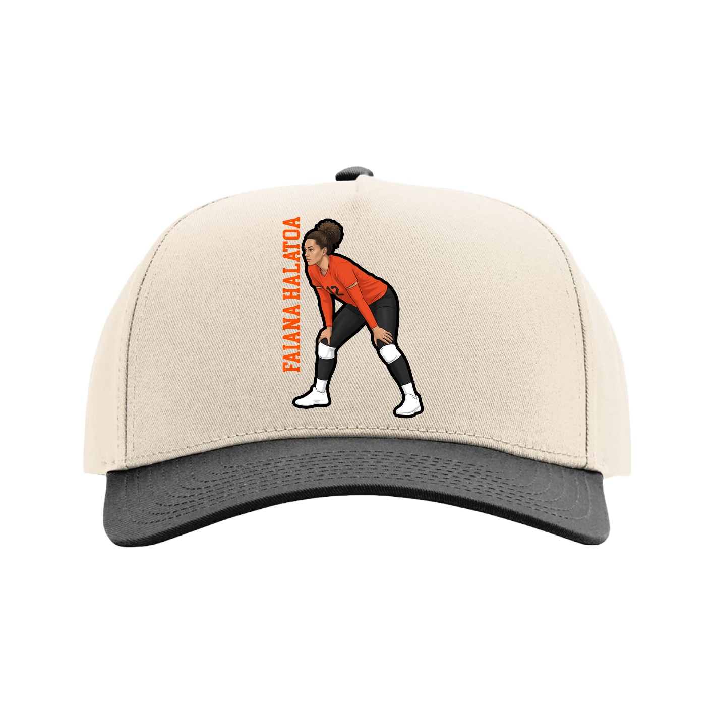 Full Fabric Five-Panel Champ Cap — Name Vertical in Cream/Black