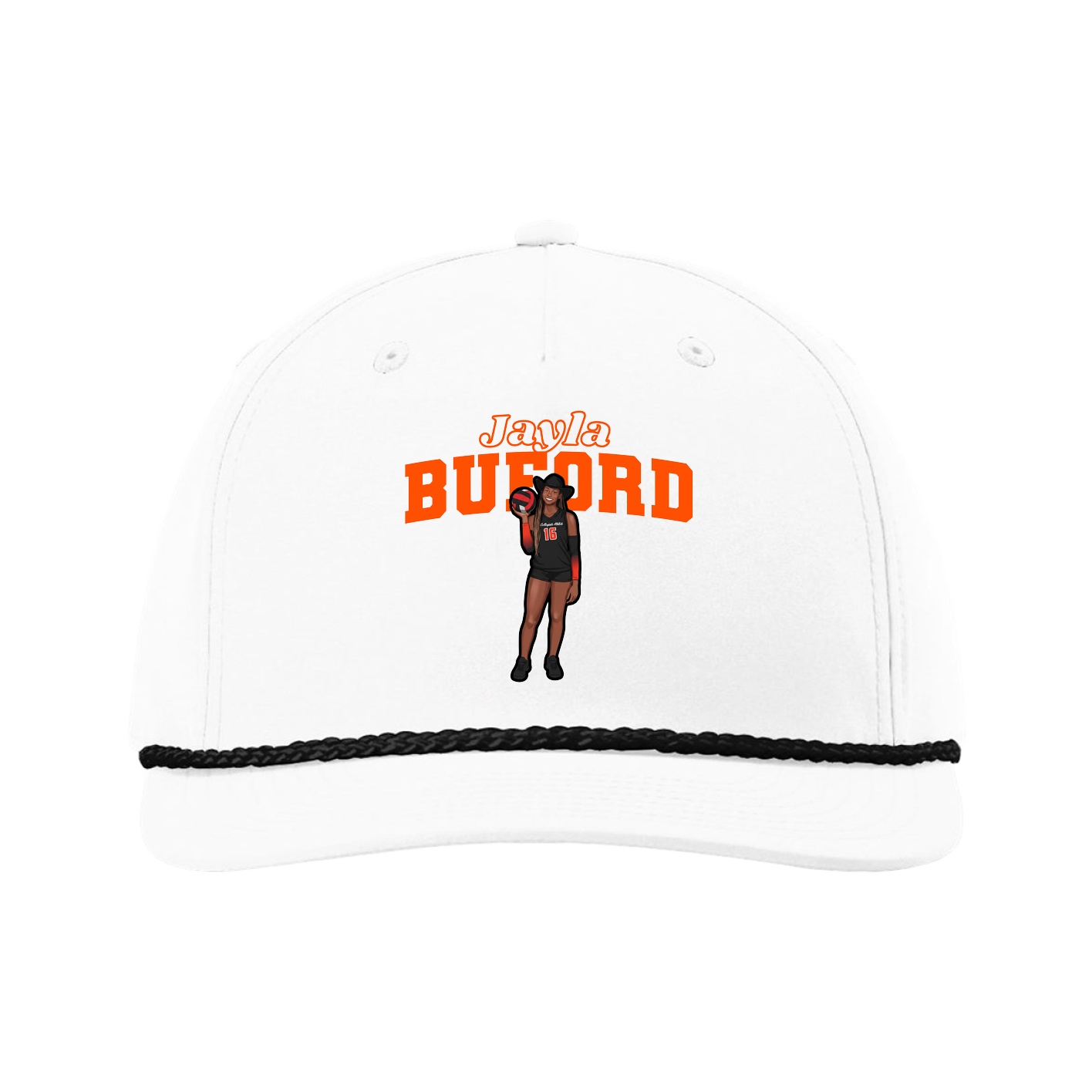 Five-Panel Classic Rope Cap — Name Arch in White