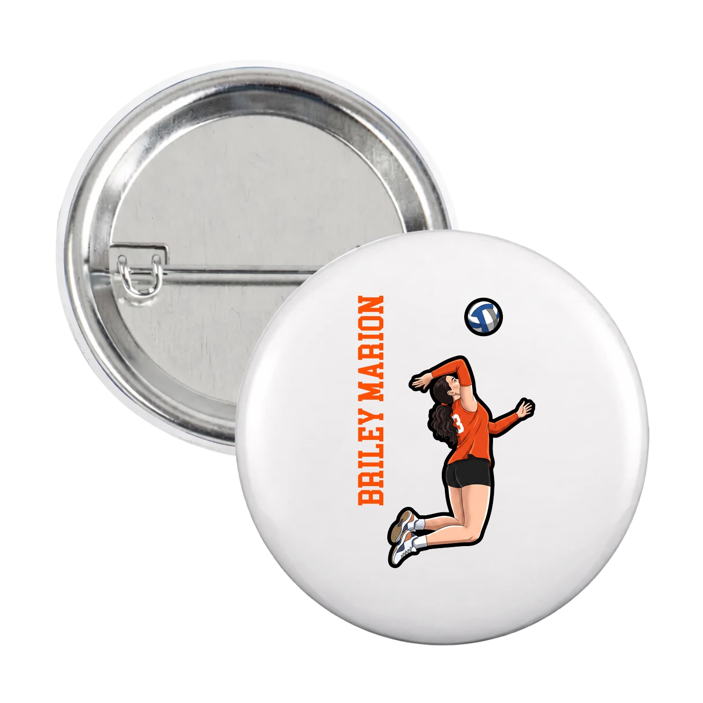 Game Day Button — Name Vertical in White