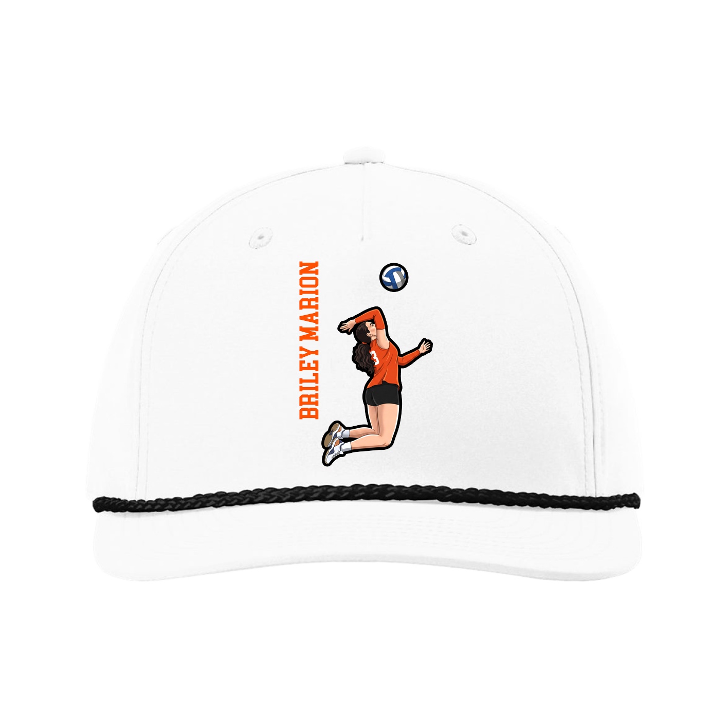 Five-Panel Classic Rope Cap — Name Vertical in White