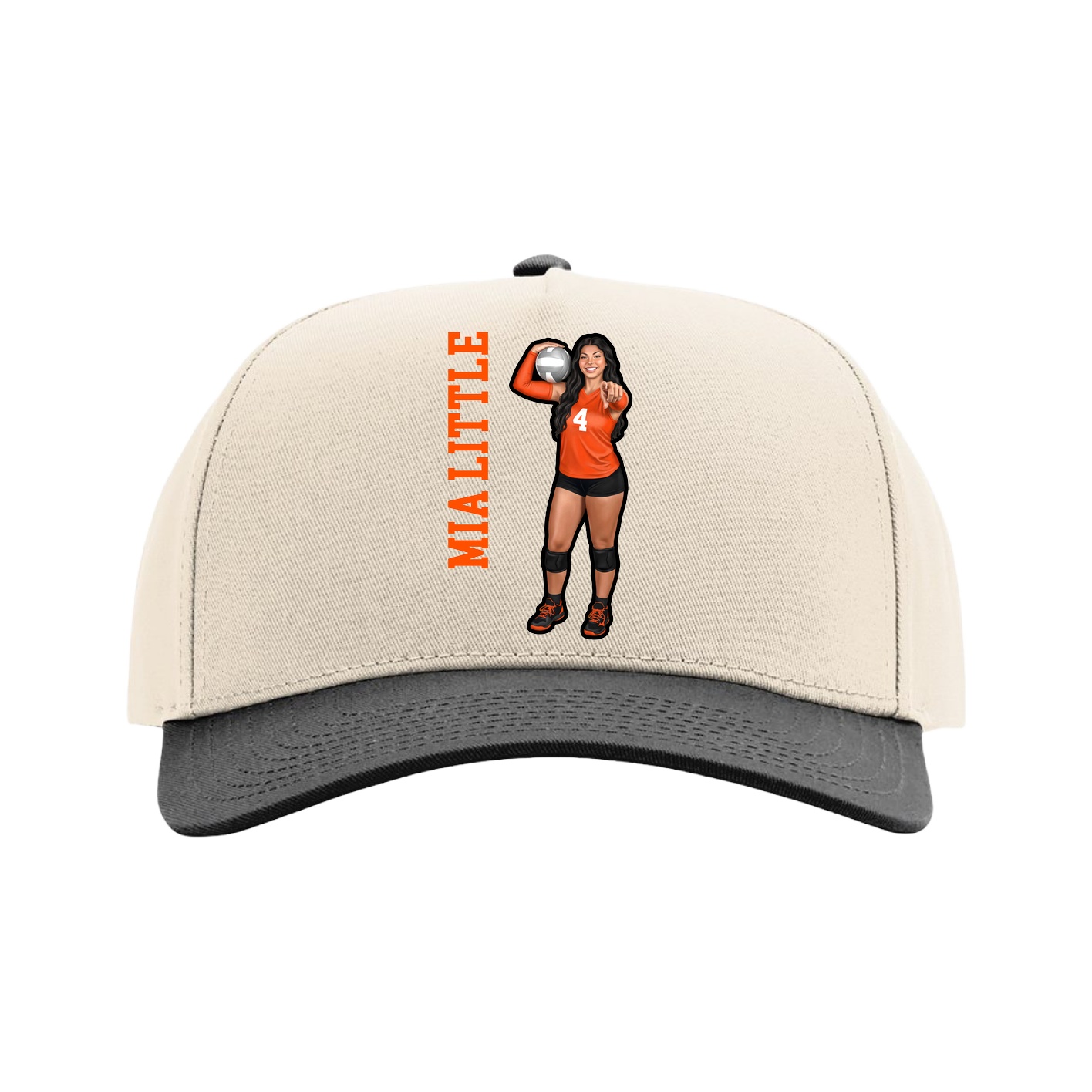 Full Fabric Five-Panel Champ Cap — Name Vertical in Cream/Black
