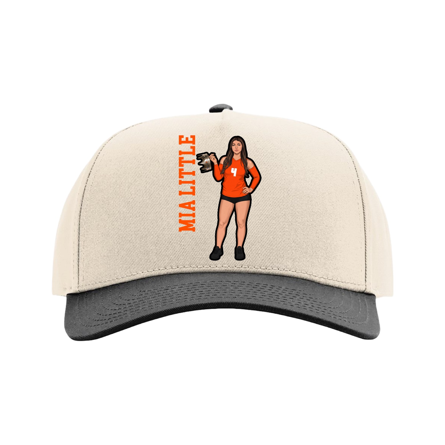 Full Fabric Five-Panel Champ Cap — Name Vertical in Cream/Black