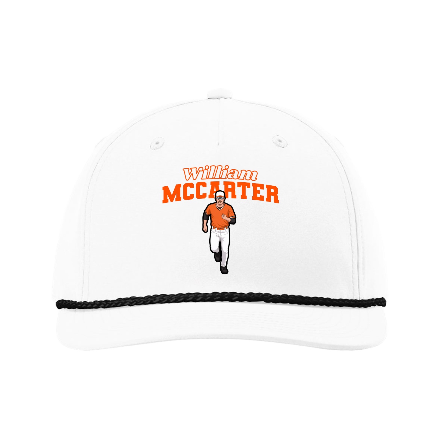 Five-Panel Classic Rope Cap — Name Arch in White