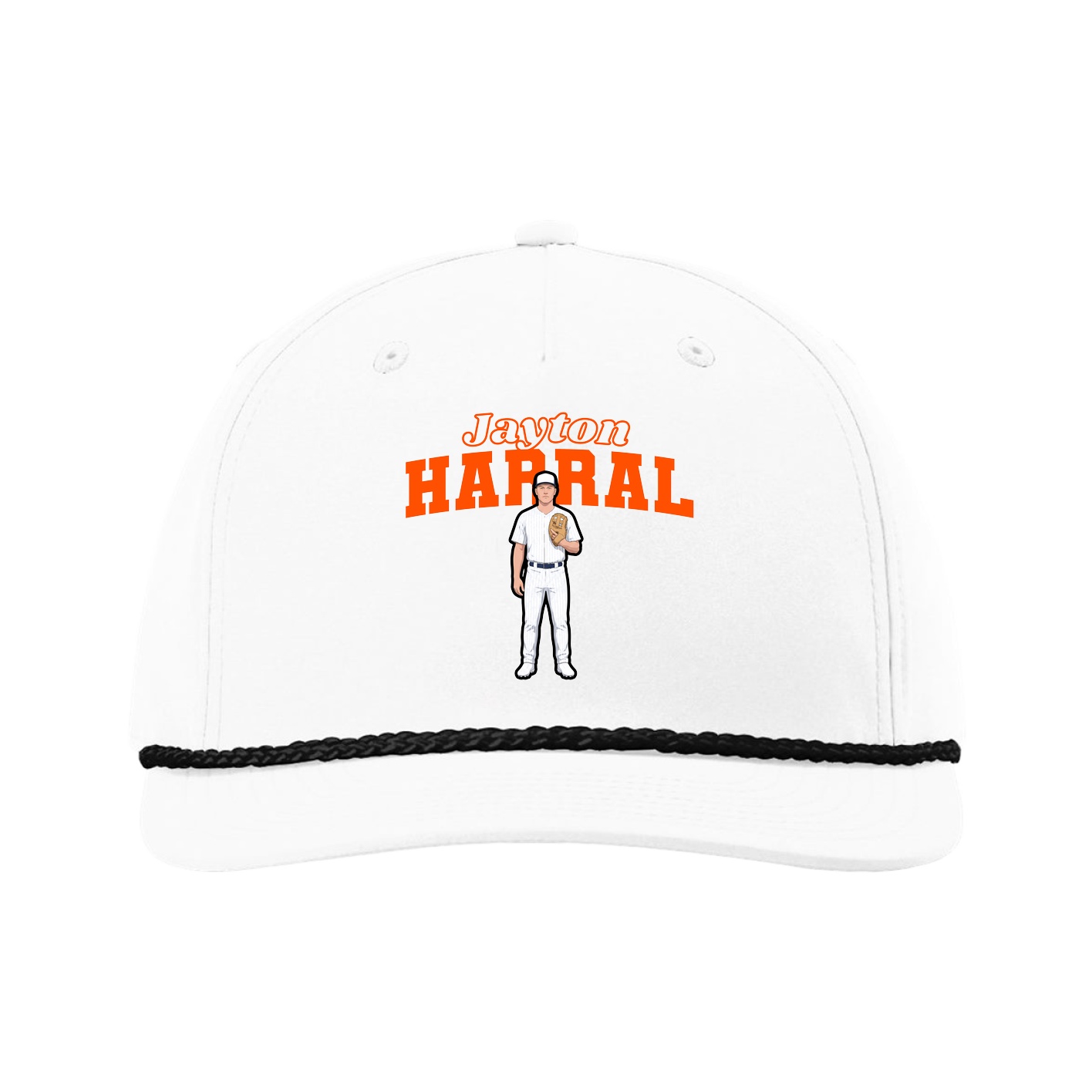 Five-Panel Classic Rope Cap — Name Arch in White