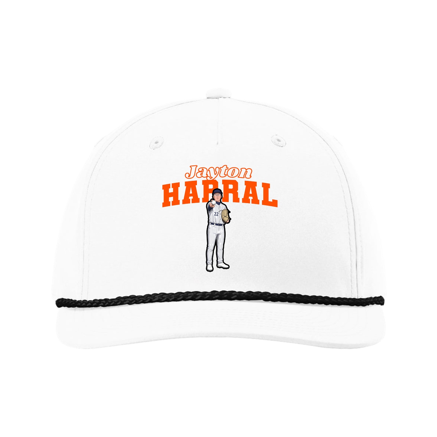 Five-Panel Classic Rope Cap — Name Arch in White