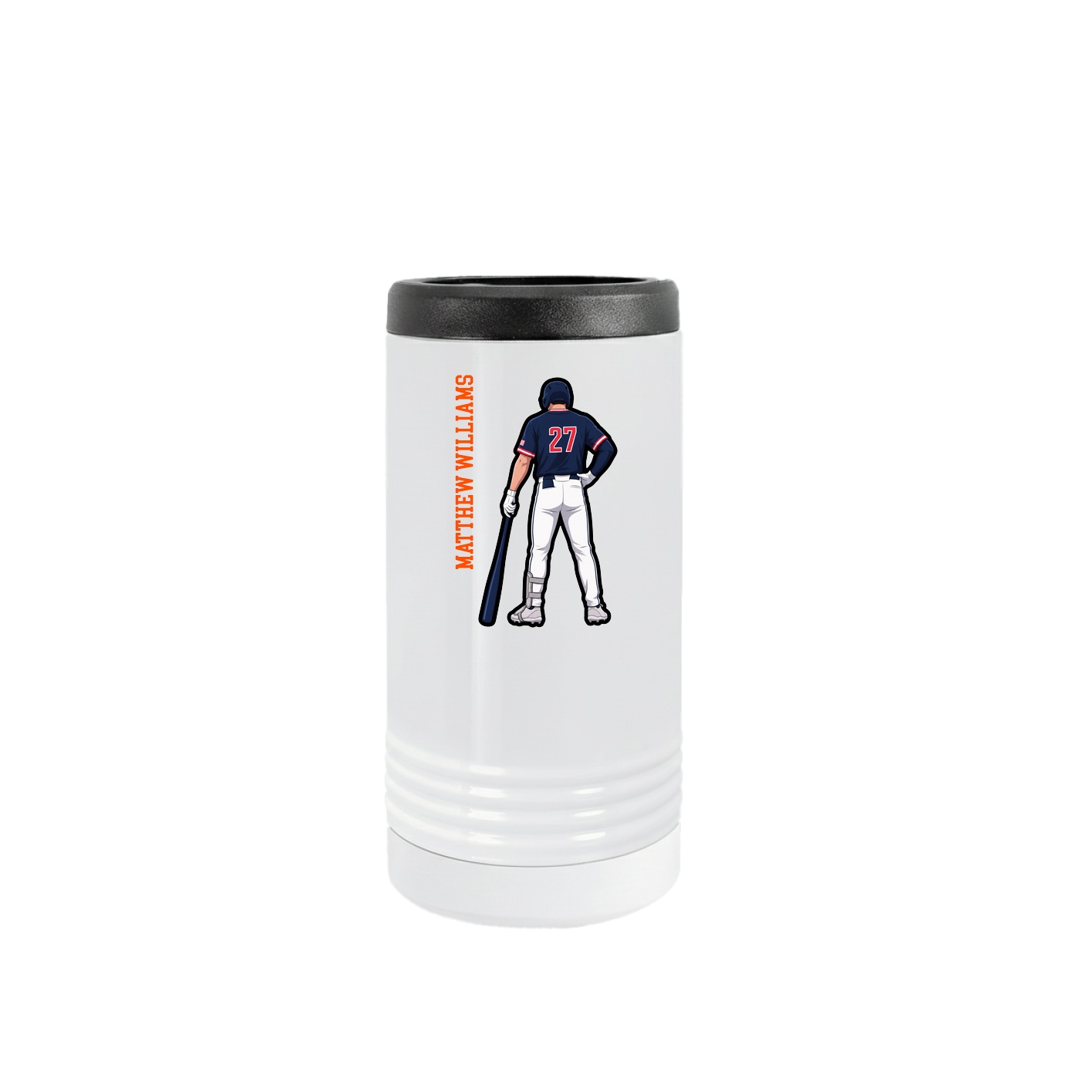 Slim Beverage Holder — Name Vertical in White