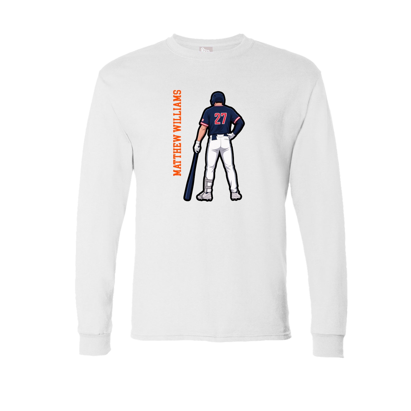 Long Sleeve Tee — Name Vertical in White