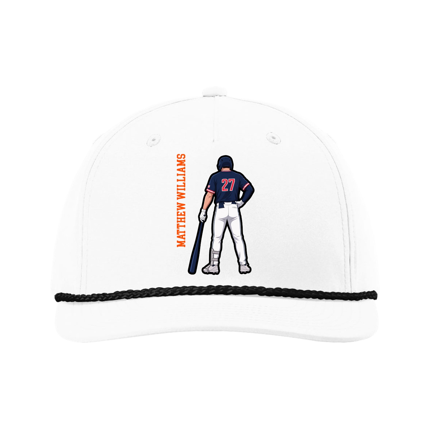 Five-Panel Classic Rope Cap — Name Vertical in White