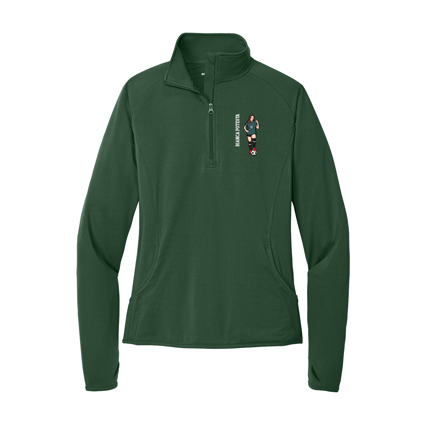 Women's Q-Zip Pullover — Name Vertical in Green