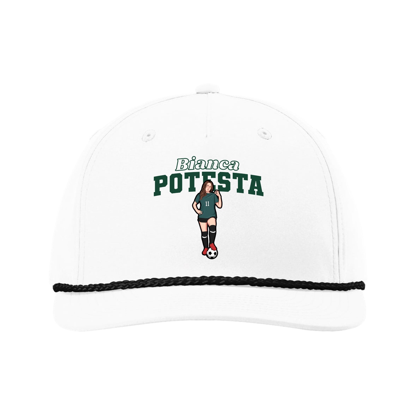 Five-Panel Classic Rope Cap — Name Arch in White