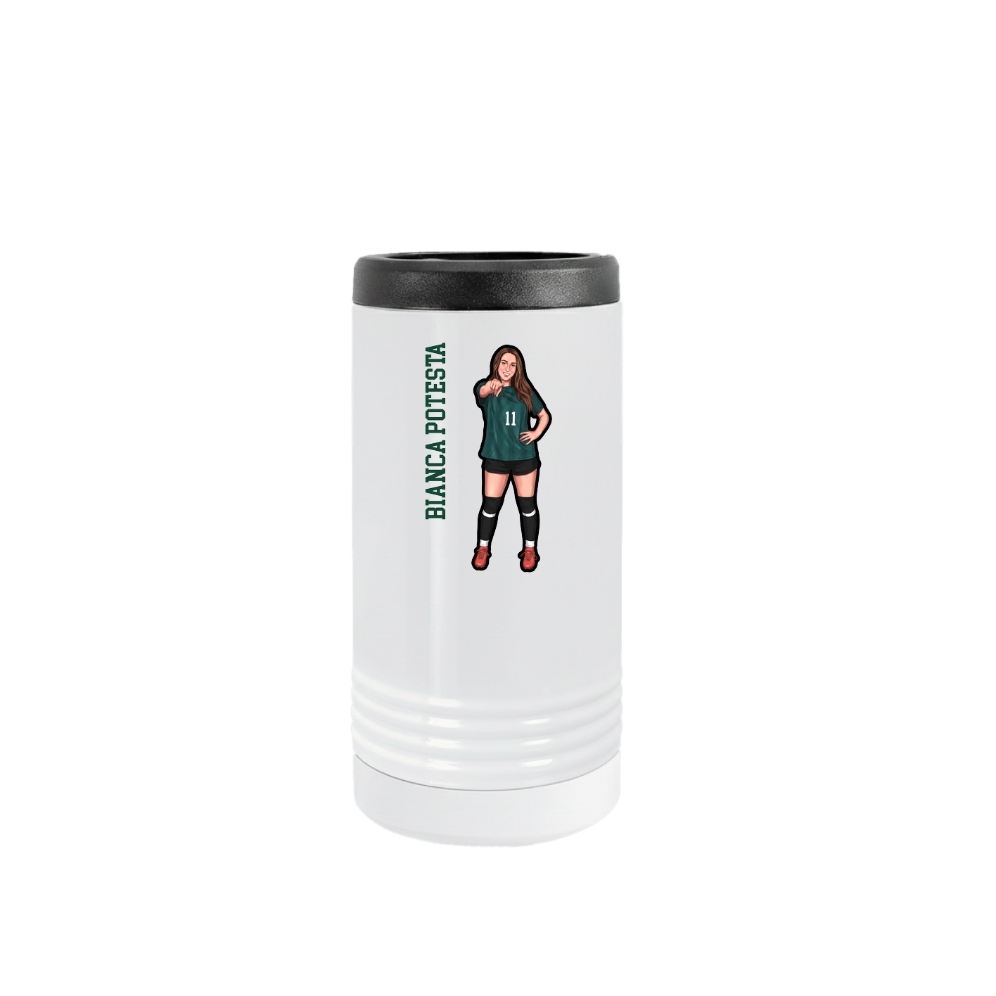 Slim Beverage Holder — Name Vertical in White