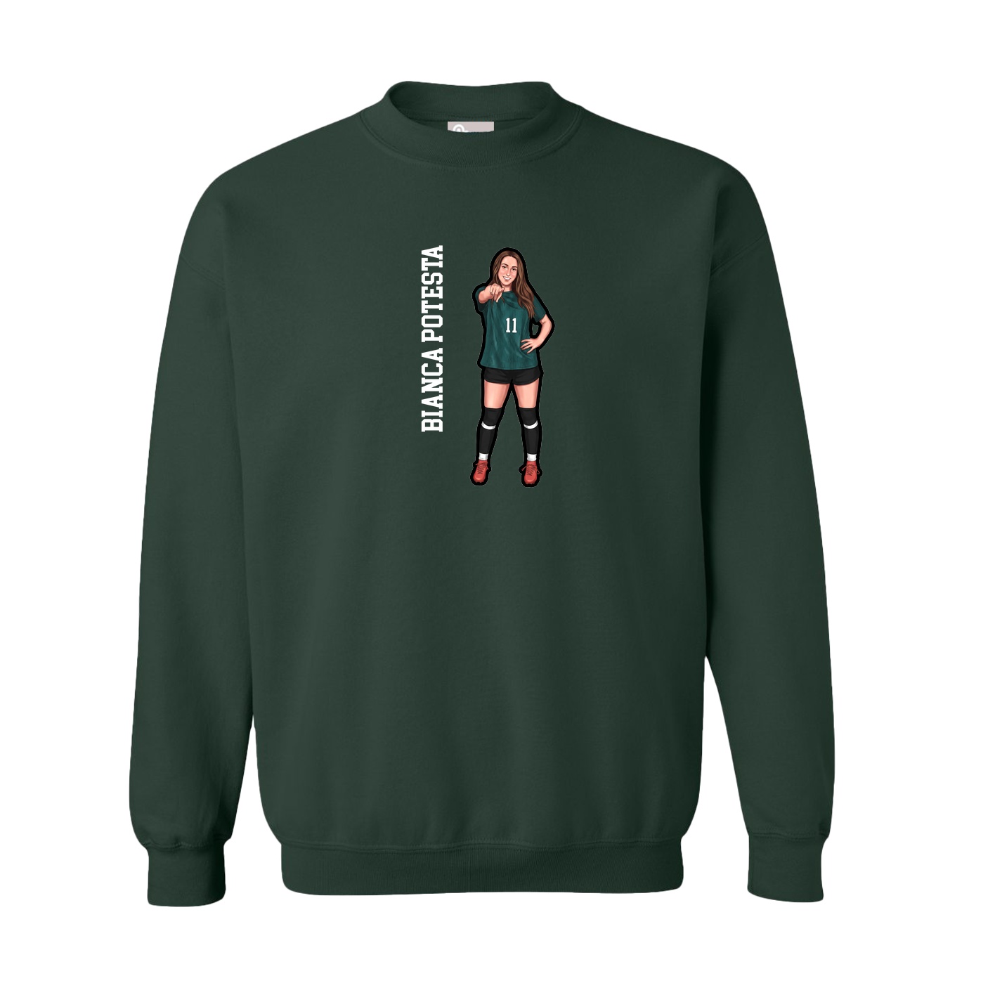 Fleece Crew — Name Vertical in Green