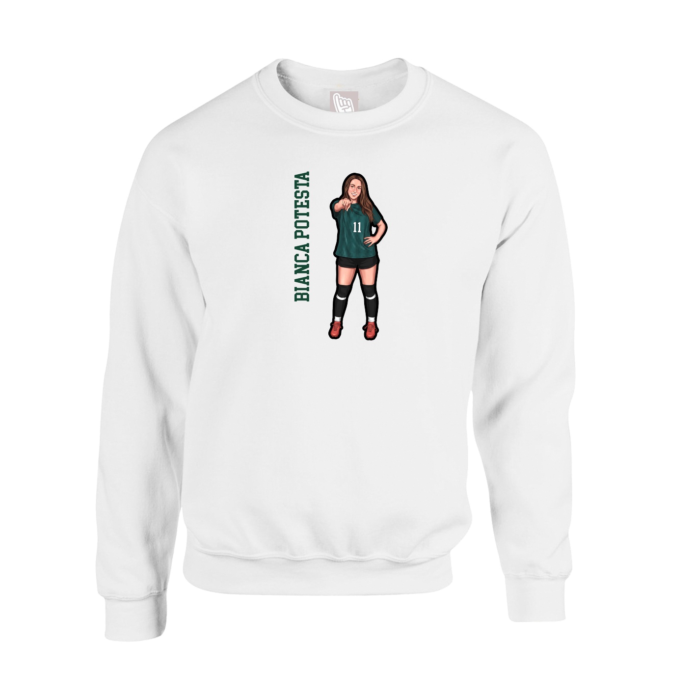 Fleece Crew — Name Vertical in White
