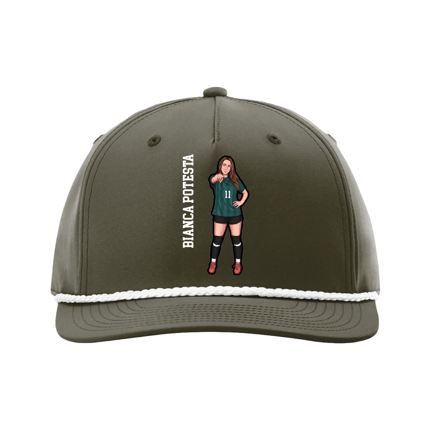Five-Panel Classic Rope Cap — Name Vertical in Green