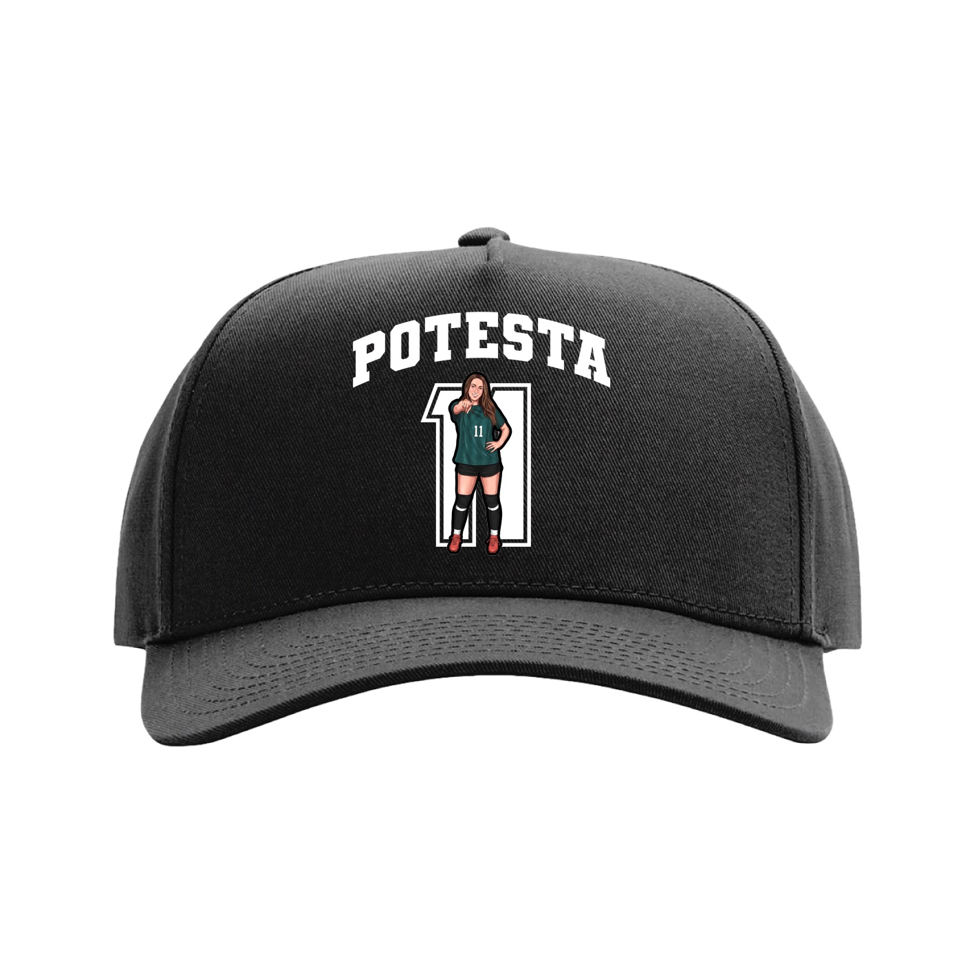 Full Fabric Five-Panel Champ Cap — Number in Black