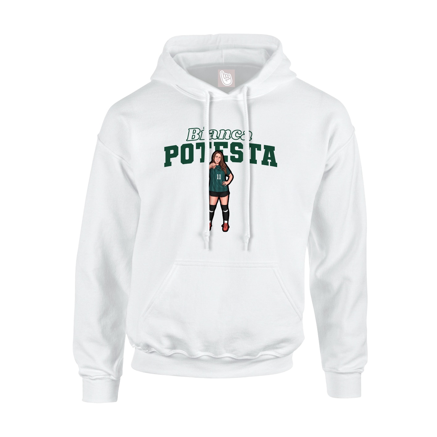 Youth Hoodie — Name Arch in White