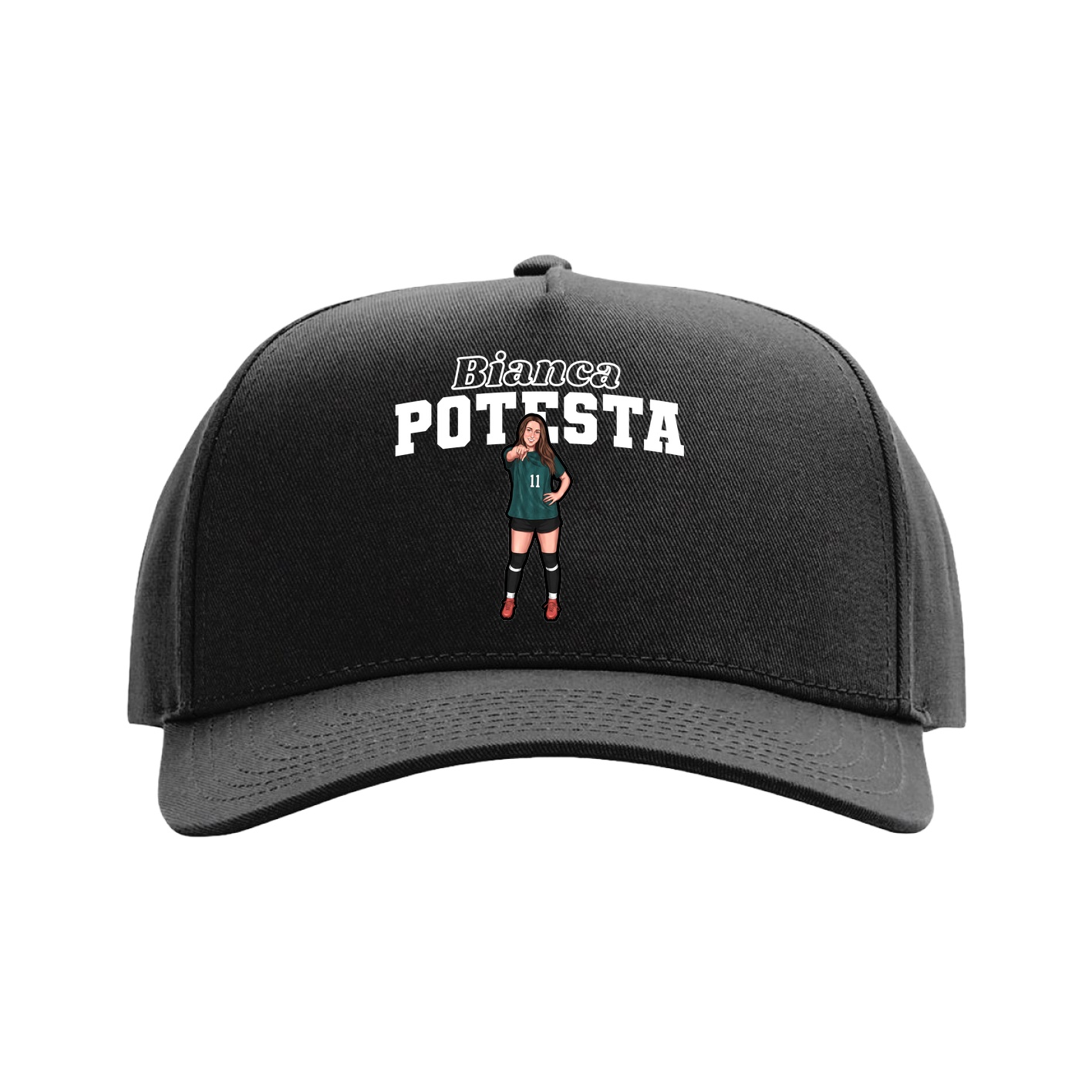 Full Fabric Five-Panel Champ Cap — Name Arch in Black