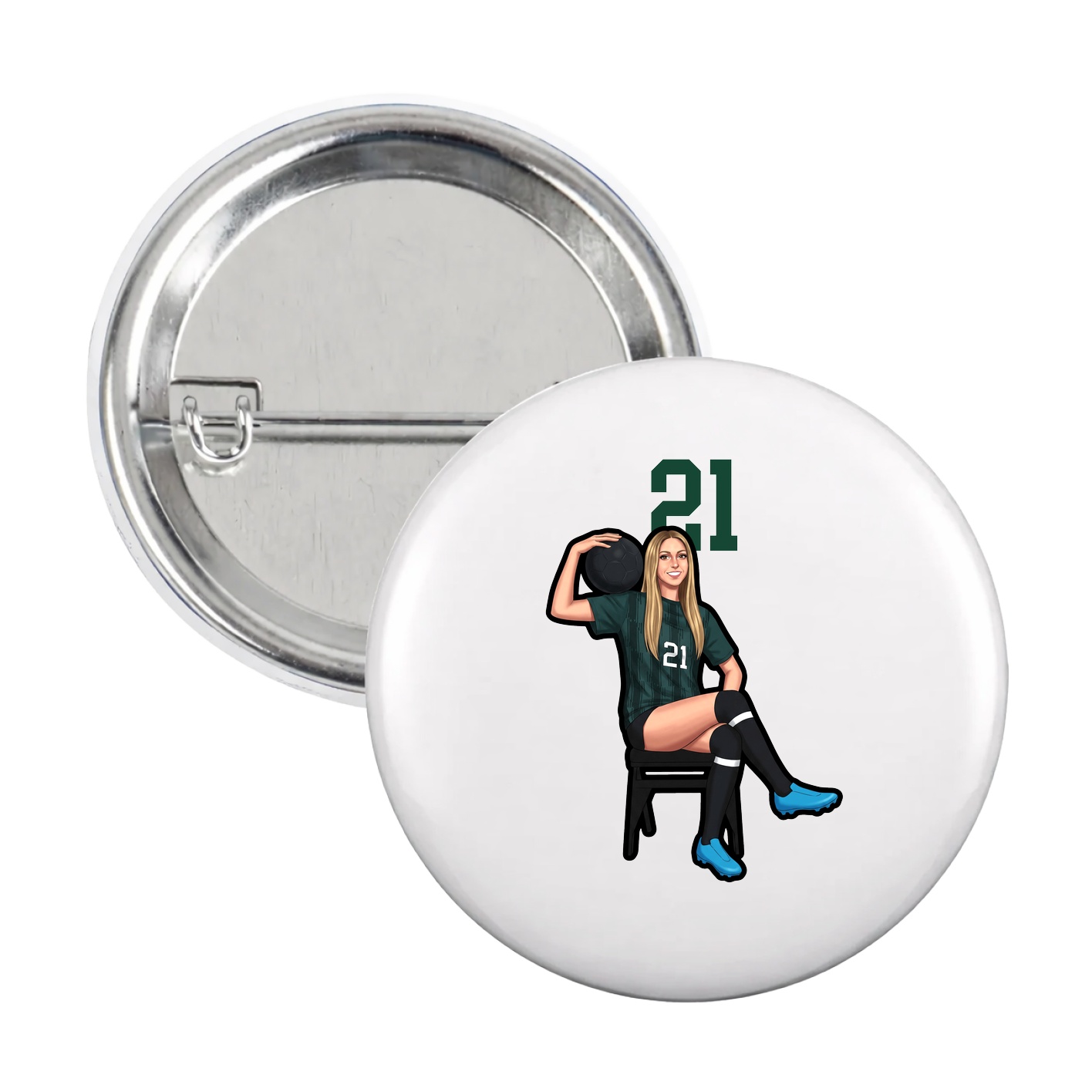 Game Day Button — Number Top in White