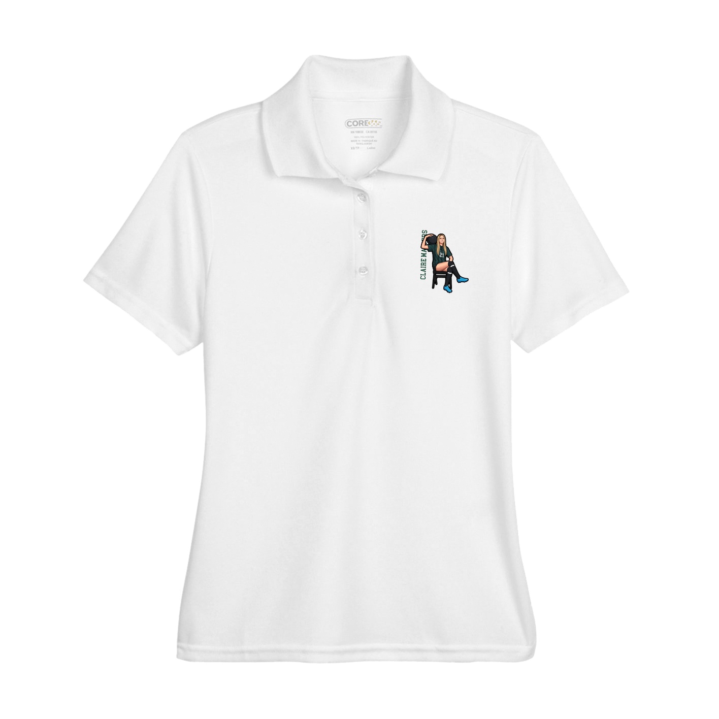 Womens Performance Polo — Name Vertical in White