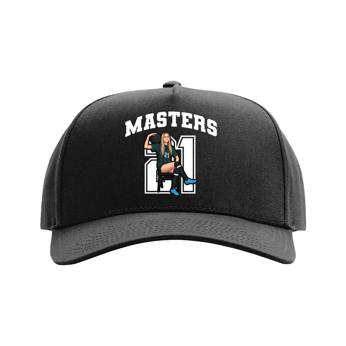 Full Fabric Five-Panel Champ Cap — Number in Black