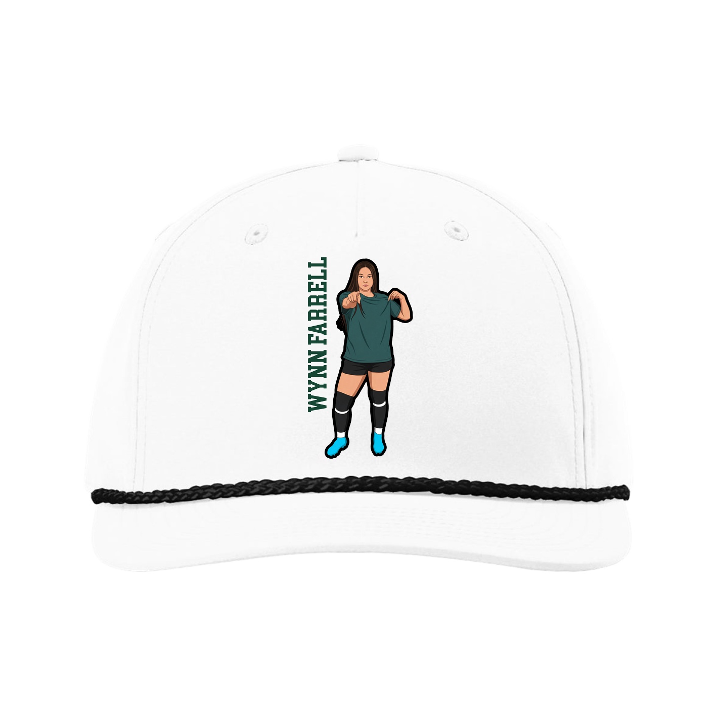 Five-Panel Classic Rope Cap — Name Vertical in White