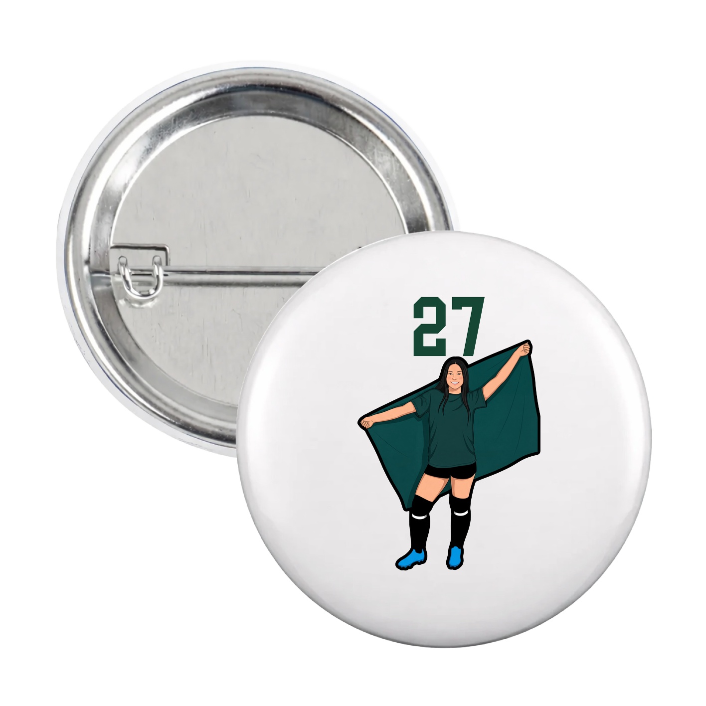 Game Day Button — Number Top in White