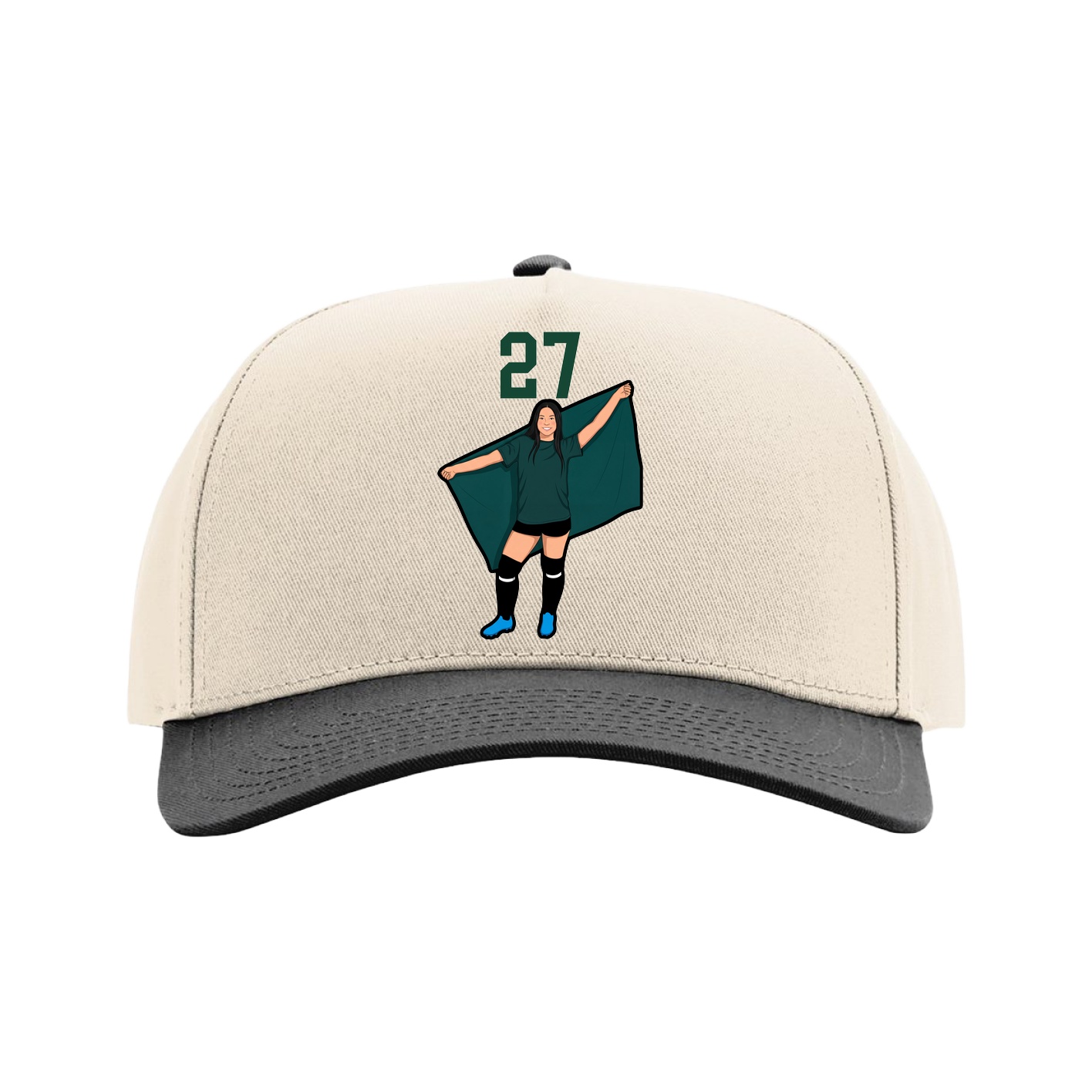 Full Fabric Five-Panel Champ Cap — Number Top in Cream/Black