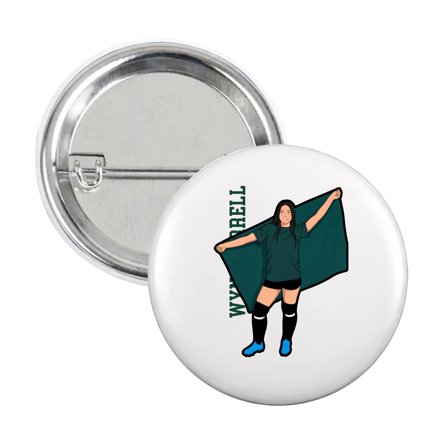 Game Day Button — Name Vertical in White