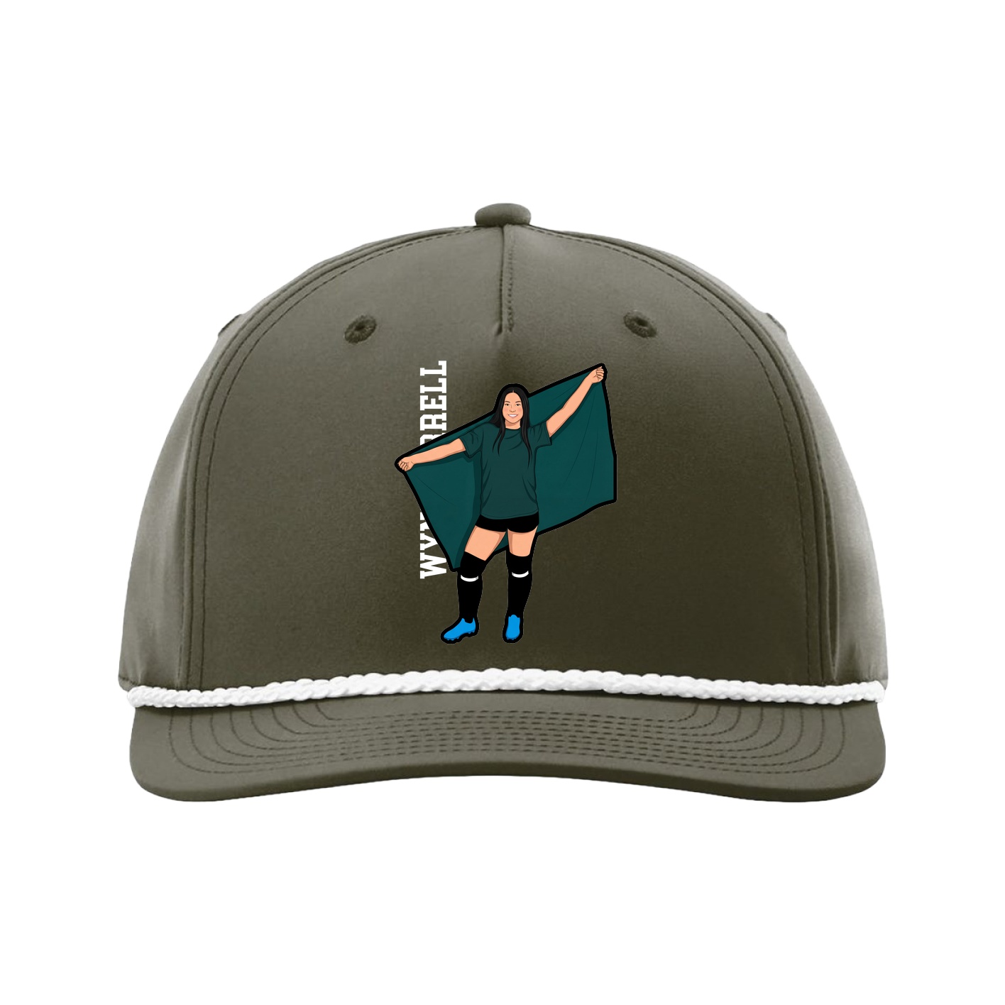 Five-Panel Classic Rope Cap — Name Vertical in Green
