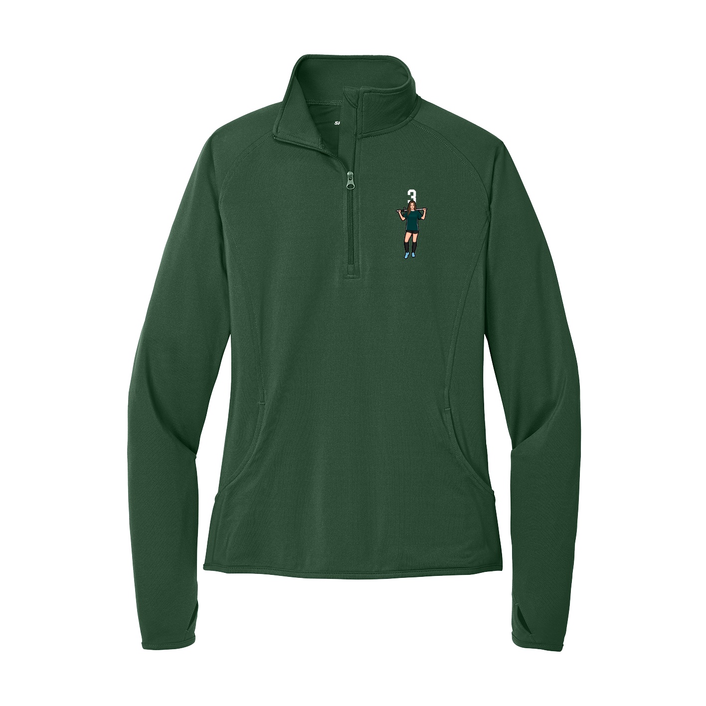 Women's Q-Zip Pullover — Number Top in Green