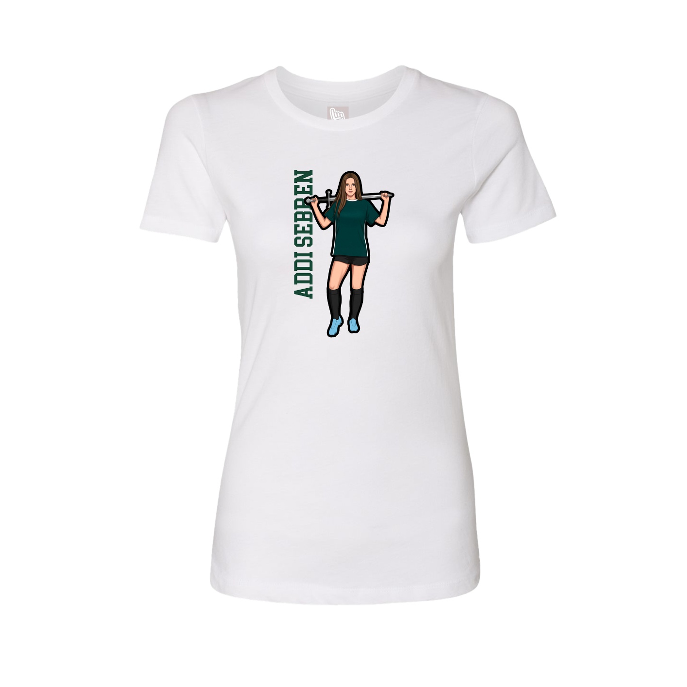 Fitted Women's Tee — Name Vertical in White