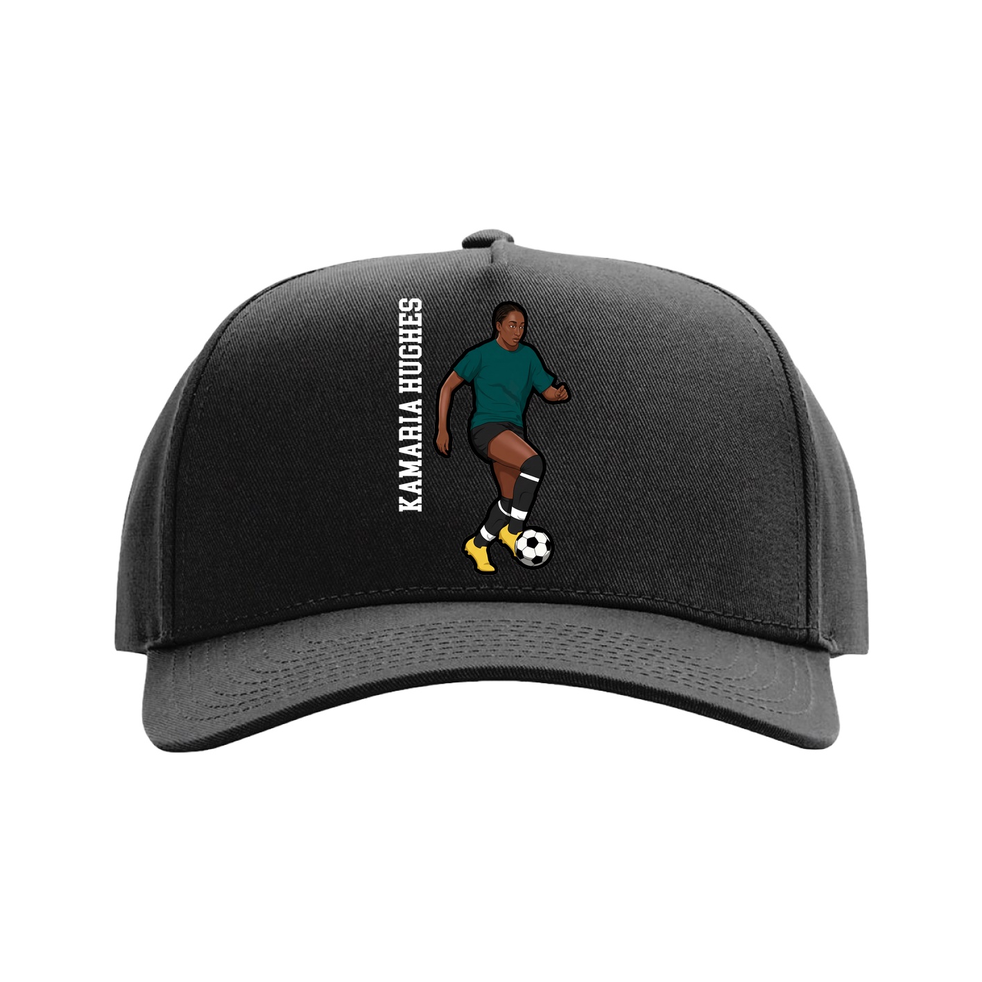 Full Fabric Five-Panel Champ Cap — Name Vertical in Black