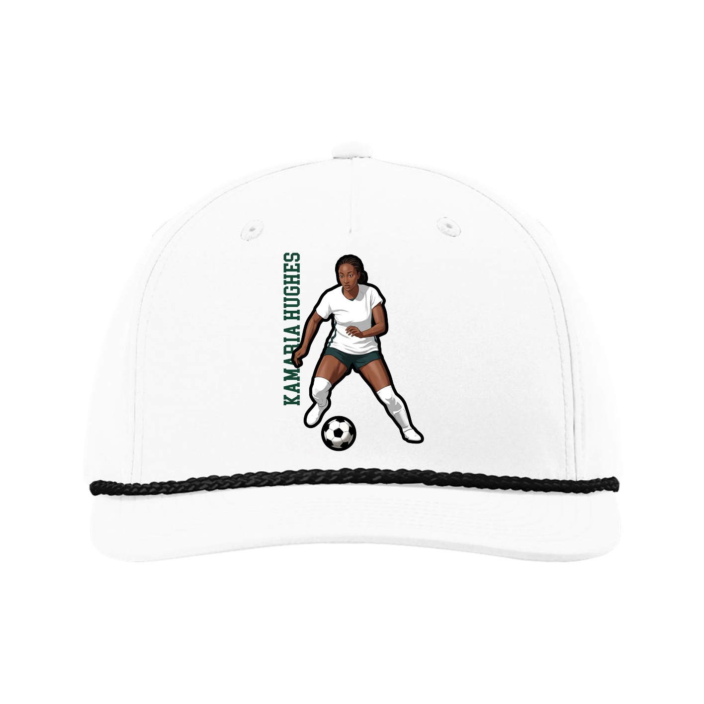 Five-Panel Classic Rope Cap — Name Vertical in White