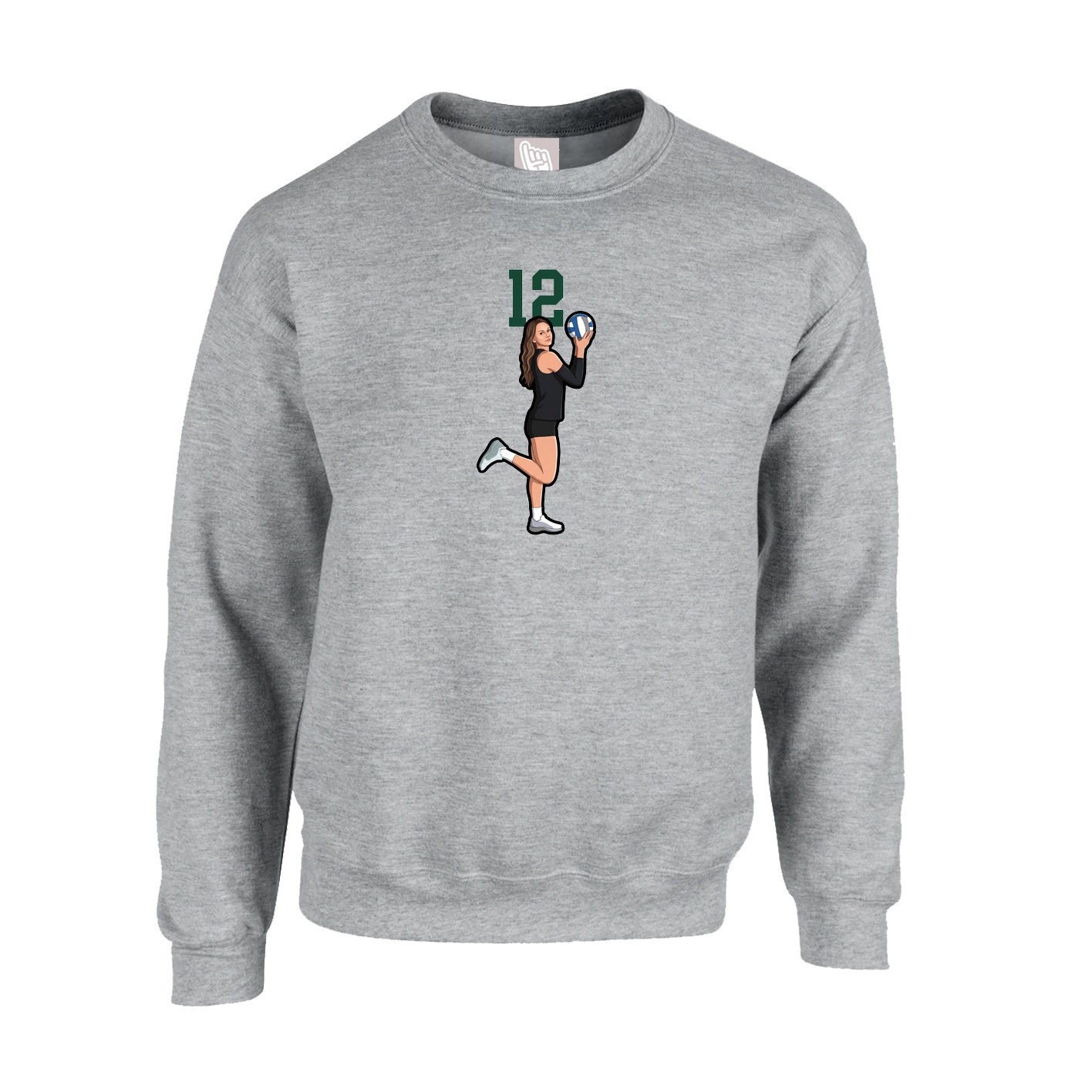 Fleece Crew — Number Top in Grey