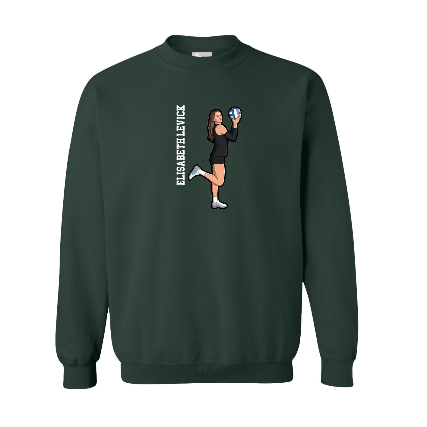Fleece Crew — Name Vertical in Green