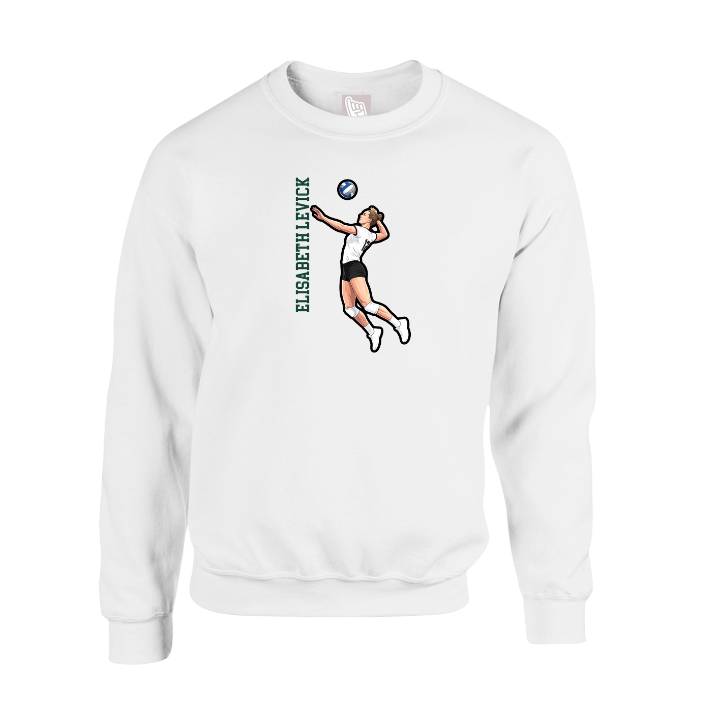 Fleece Crew — Name Vertical in White