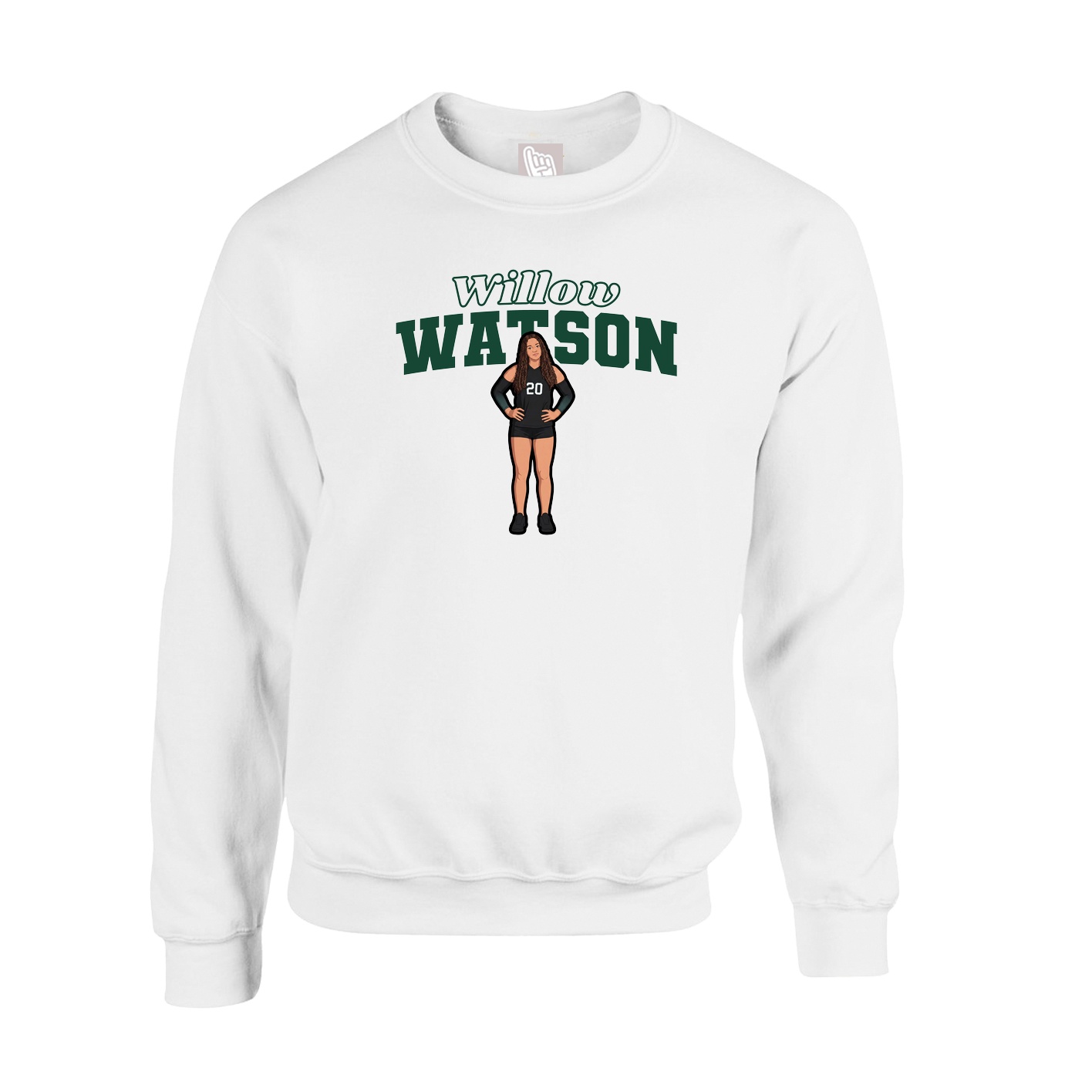 Fleece Crew — Name Arch in White