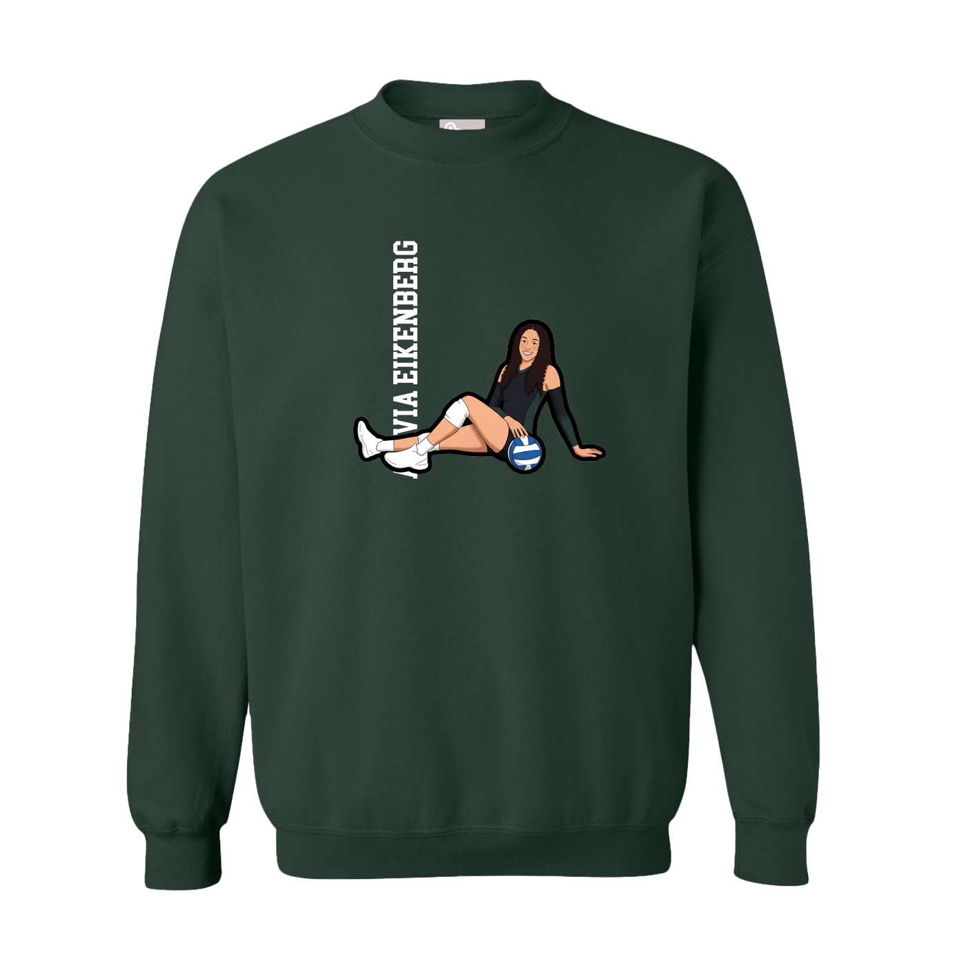 Fleece Crew — Name Vertical in Green