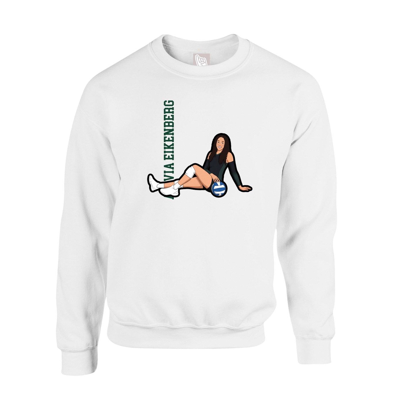 Fleece Crew — Name Vertical in White