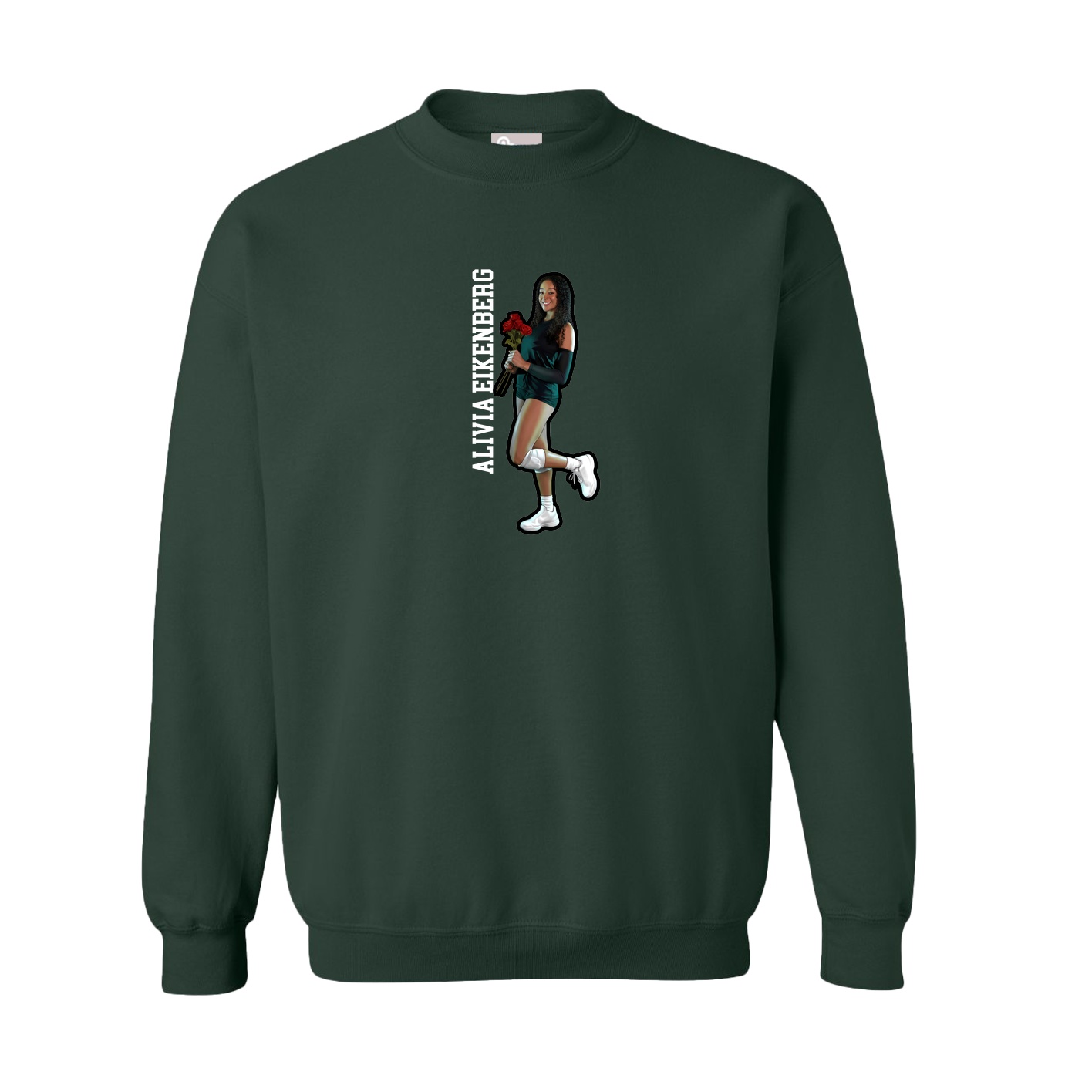 Fleece Crew — Name Vertical in Green