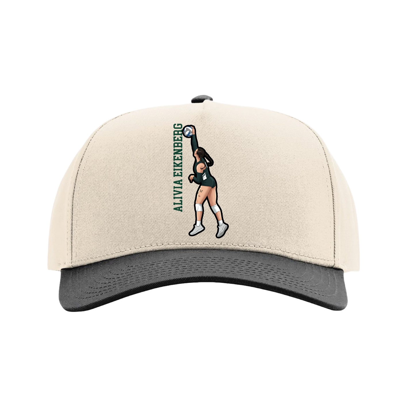 Full Fabric Five-Panel Champ Cap — Name Vertical in Cream/Black