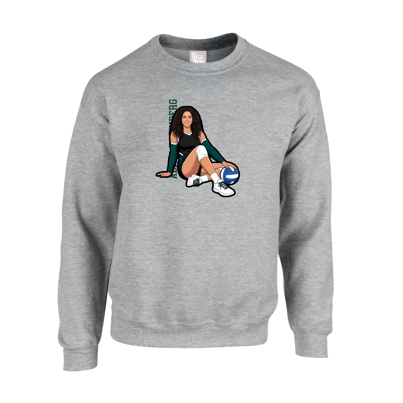 Fleece Crew — Name Vertical in Grey