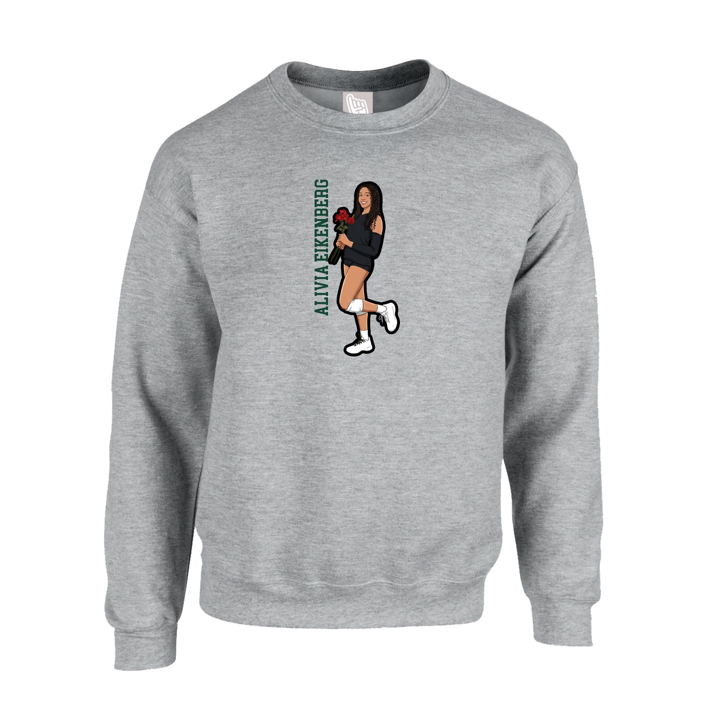 Fleece Crew — Name Vertical in Grey