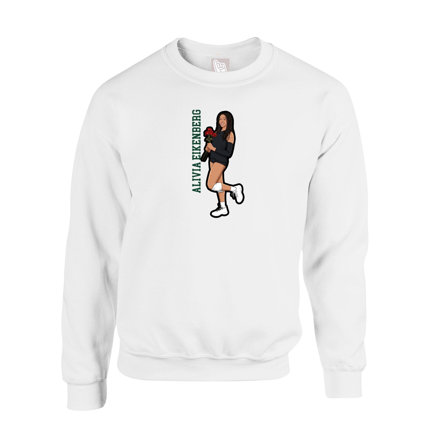 Fleece Crew — Name Vertical in White