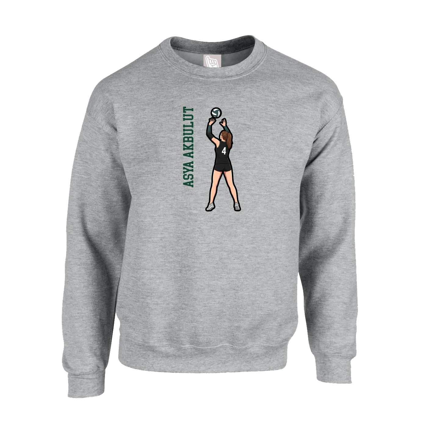 Fleece Crew — Name Vertical in Grey