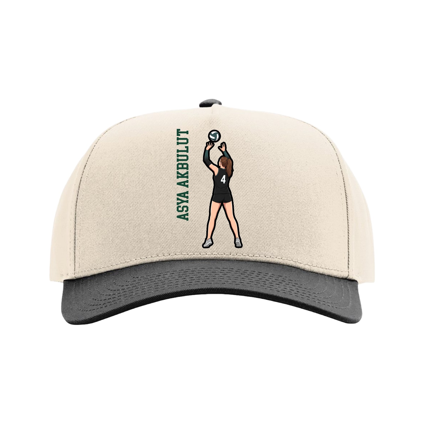 Full Fabric Five-Panel Champ Cap — Name Vertical in Cream/Black
