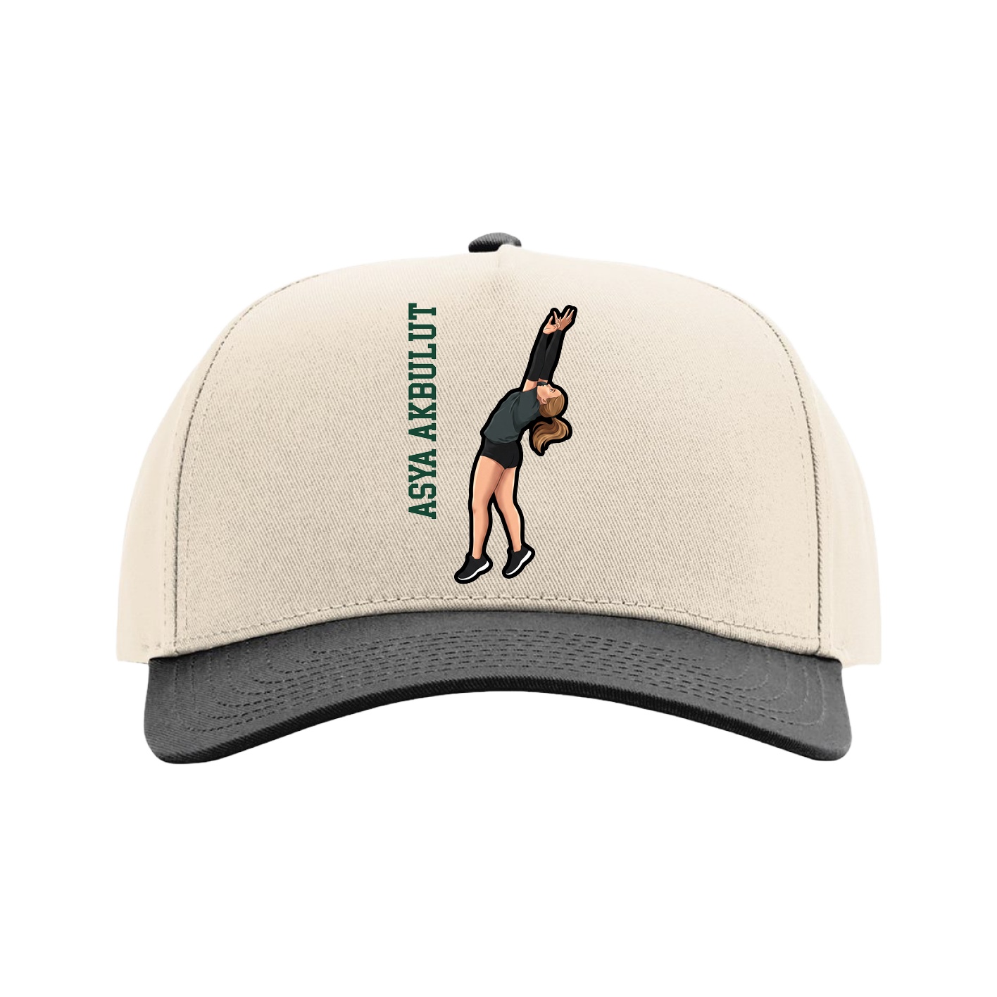 Full Fabric Five-Panel Champ Cap — Name Vertical in Cream/Black