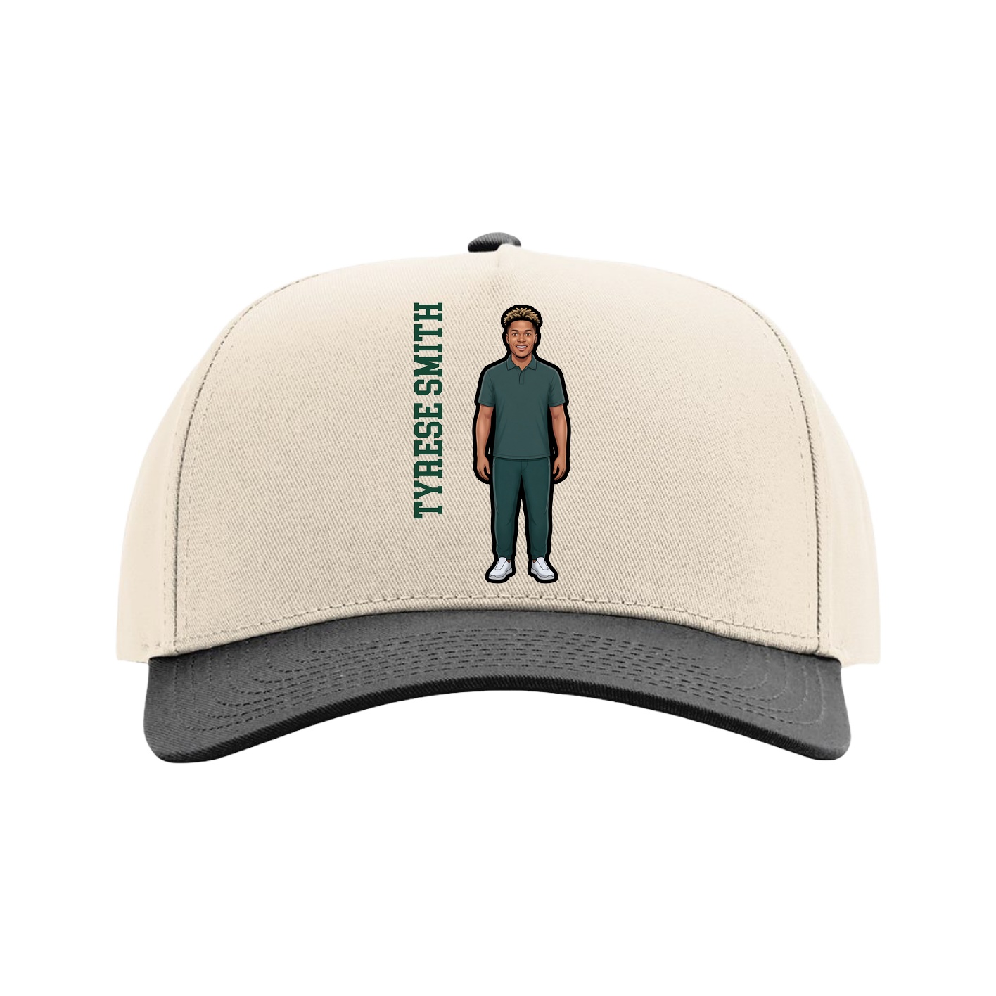 Full Fabric Five-Panel Champ Cap — Name Vertical in Cream/Black