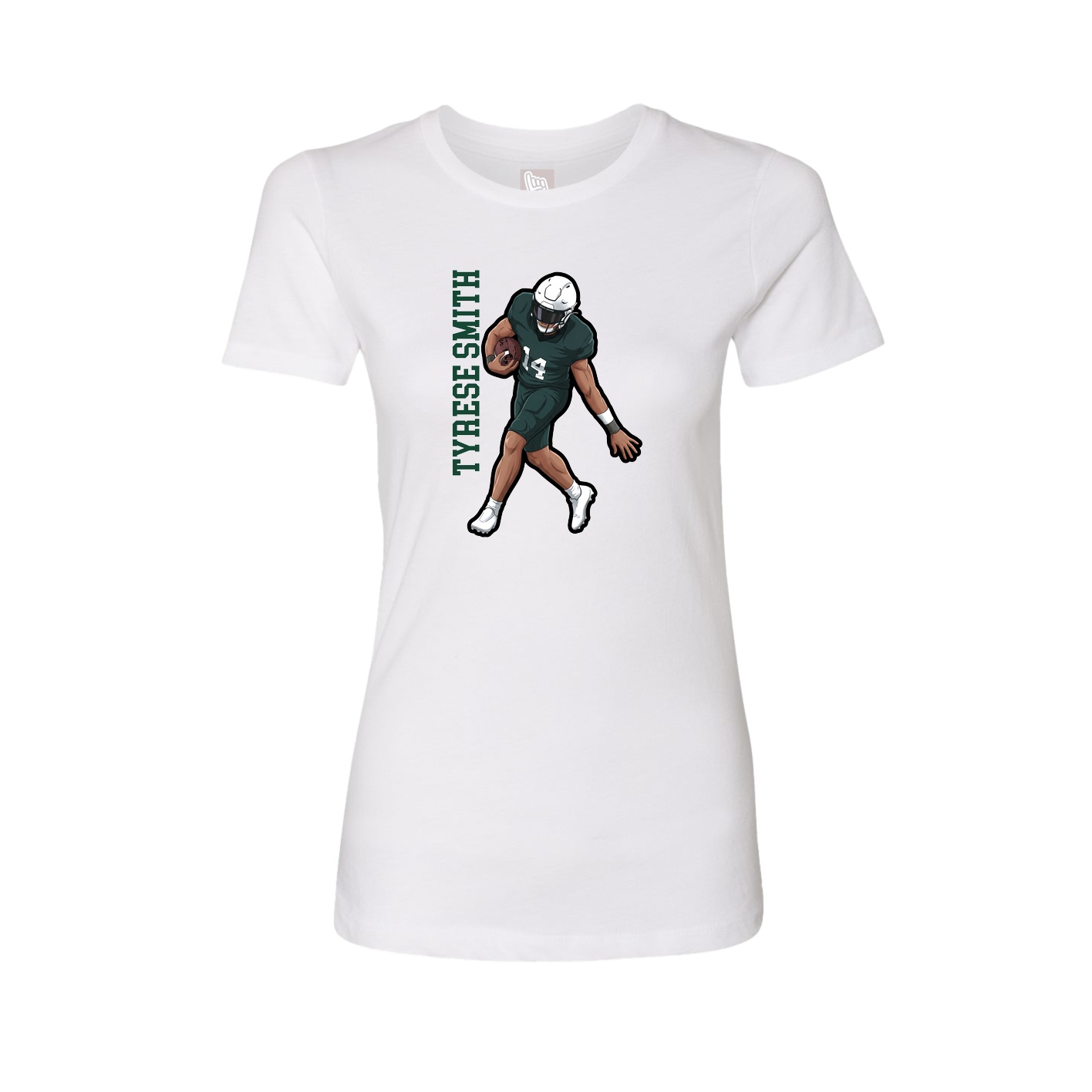 Womens Tee — Name Vertical in White